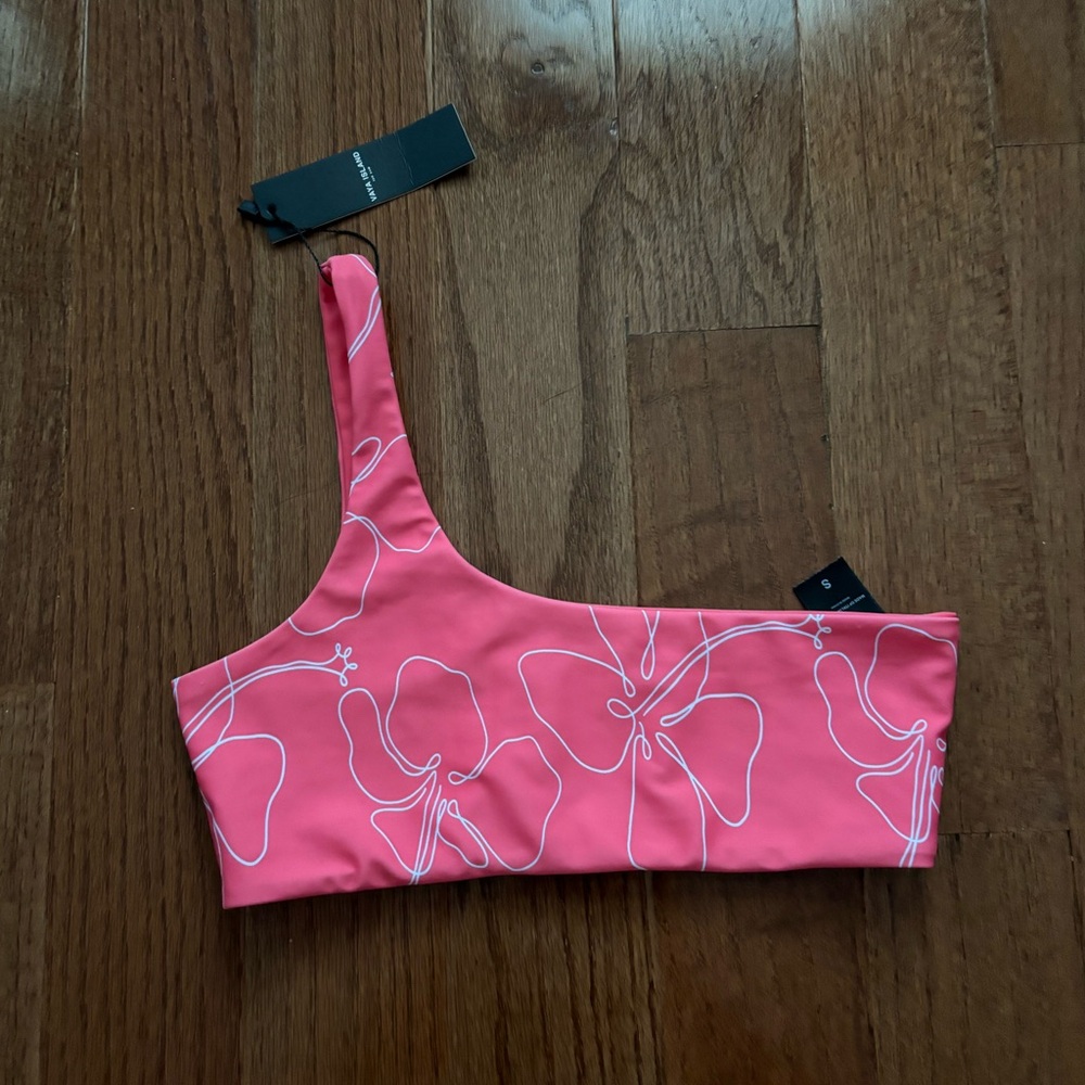 NWT Vaya Island pink one shoulder hibiscus bikini top - small